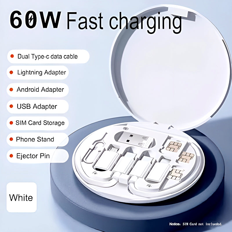 60W Multifunctional Fast Charging Data Cable Set – Portable 5-in-1 Charging Solution