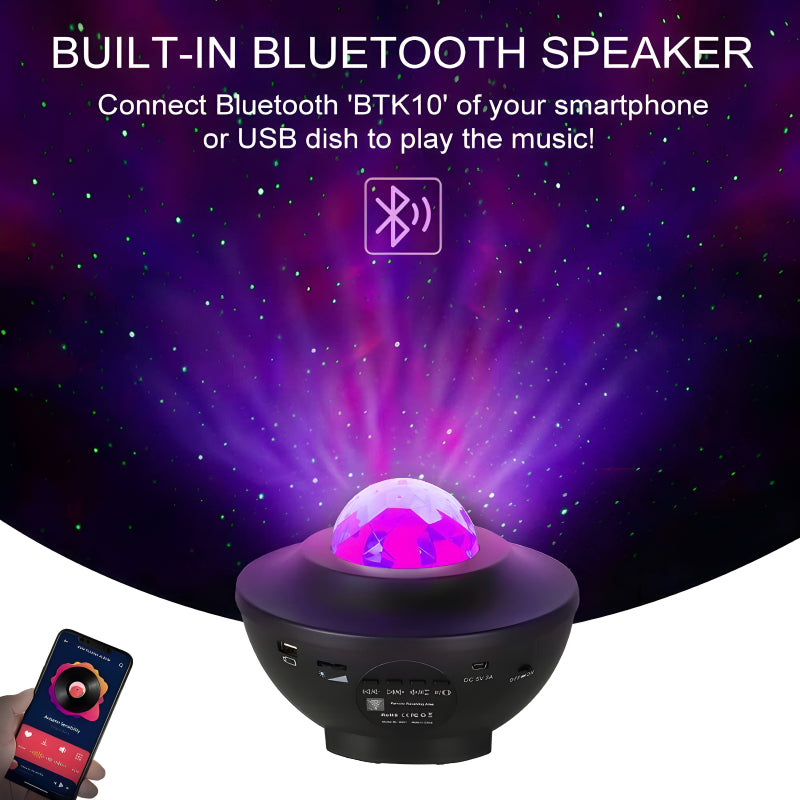 Multi-Functional LED Galaxy Projector Light With Built-In Bluetooth Speaker – Portable Mini Design