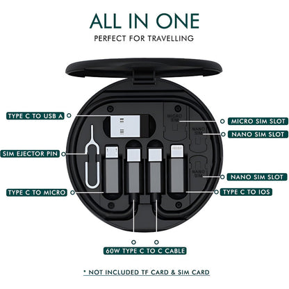 60W Multifunctional Fast Charging Data Cable Set – Portable 5-in-1 Charging Solution